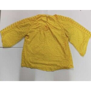 Tacera Women’s Yellow Lace Crochet Top Cover Up Size XL Boho Festival